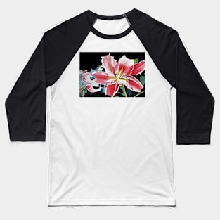 Lily Watercolor Painting - Red on Black Baseball T-Shirt